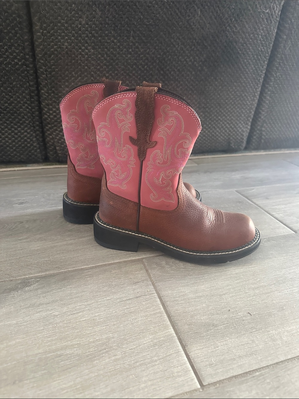 Ariat Brown Leather Boots with Pink Embroidered Shaft